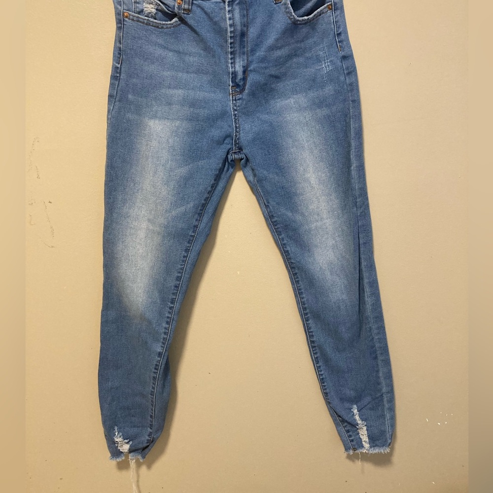 Skinny jeans with rips on the bottom , High Waisted